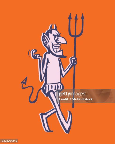 ilustrações de stock, clip art, desenhos animados e ícones de illustration of devil with pitchfork - demónio personagem fictícia