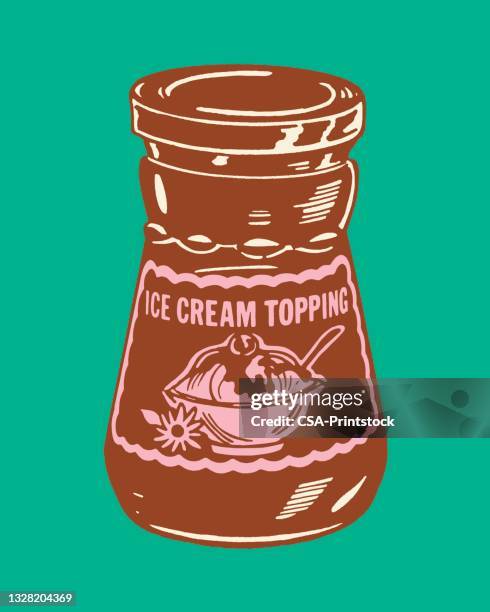illustration with box of ice cream topping - fudge stock illustrations