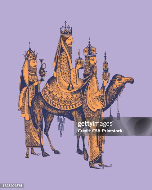 illustration der heiligen drei könige - drei weise männer stock-grafiken, -clipart, -cartoons und -symbole