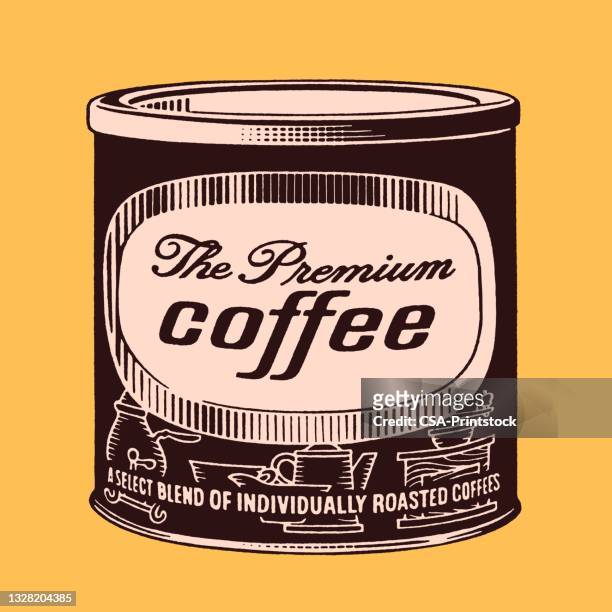 bildbanksillustrationer, clip art samt tecknat material och ikoner med illustration with can of coffee - label coffee