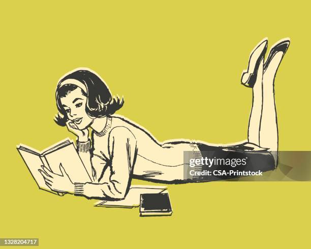 bildbanksillustrationer, clip art samt tecknat material och ikoner med illustration of woman reading book - läsa