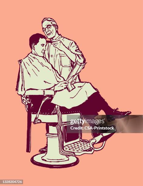 stockillustraties, clipart, cartoons en iconen met illustration of customer receiving haircut at barber shop - barbershop