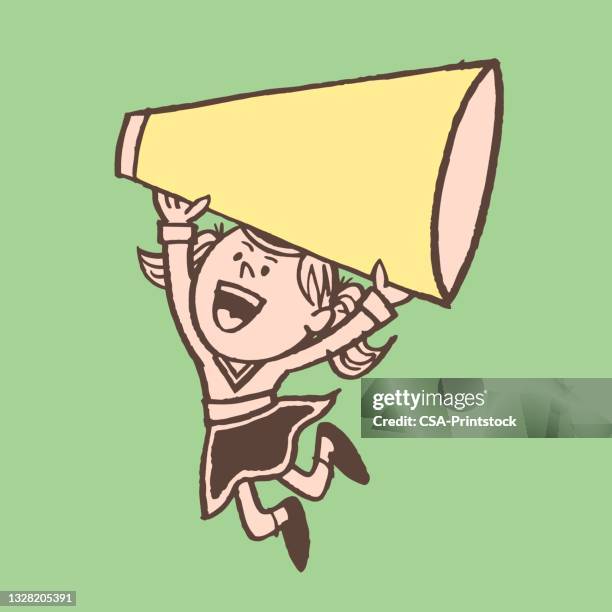 view of girl with loudspeaker - cheerleader stock illustrations