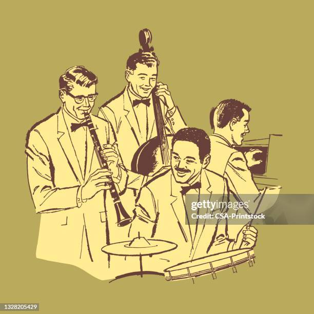 illustration of band playing instruments - ensemble stock illustrations