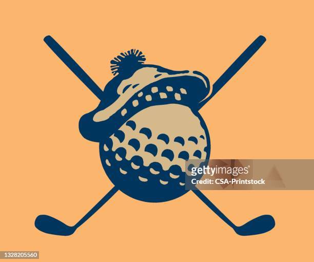 golf ball with golf clubs and special beret - sportswear logo stock illustrations