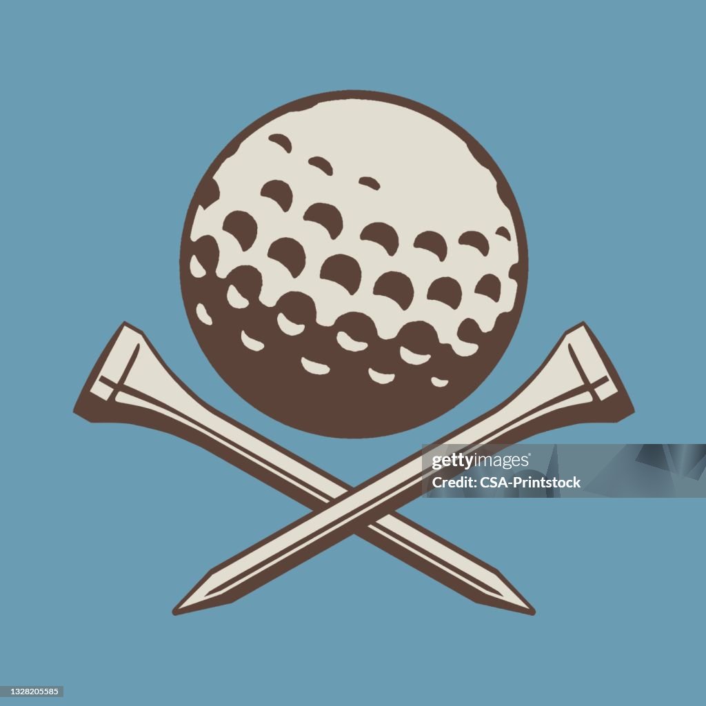 View of golf ball with golf ball stand crossed under