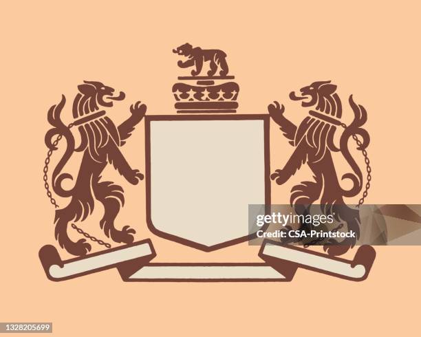 illustration of lion crest - three animals stock illustrations