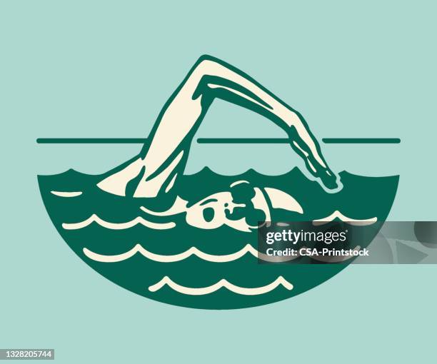 female athlete swimming in swimming pool - swimming cap stock illustrations