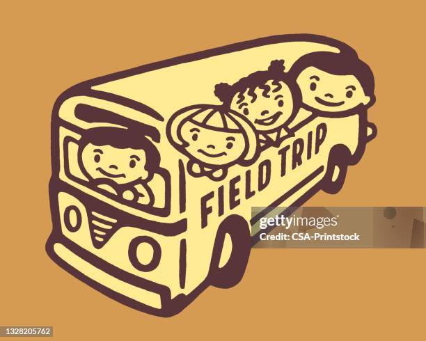 smiling children in bus - student driver stock illustrations