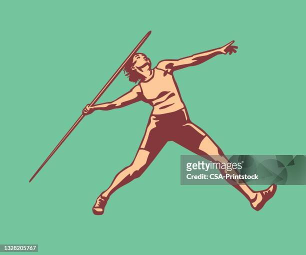 female athlete throwing javelin - track and field event 幅插畫檔、美工圖案、卡通及圖標