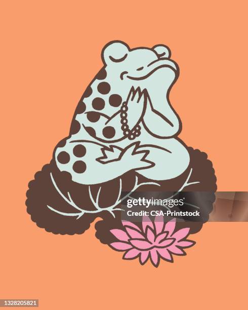 illustration of meditating frog - kitsch stock illustrations