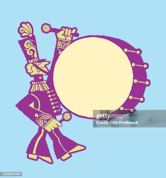 side view of man playing drum - marching band stock illustrations