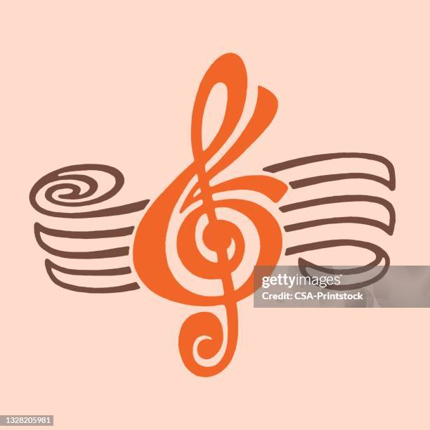 illustration des symbols des diskantschlüssels gegen das musikalische personal - violinschlüssel stock-grafiken, -clipart, -cartoons und -symbole