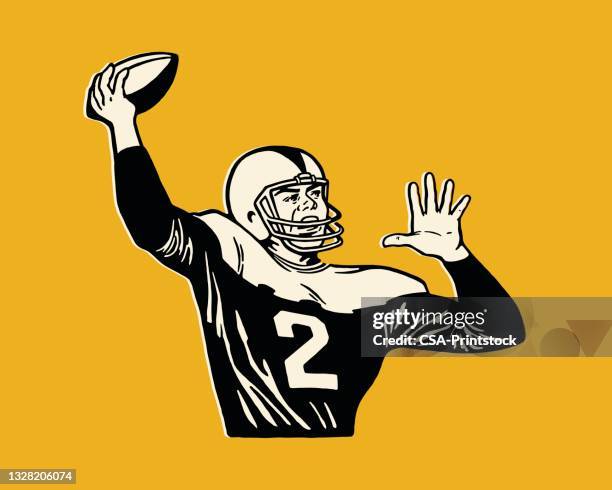 ansicht eines american-football-spielers - football spieler stock-grafiken, -clipart, -cartoons und -symbole