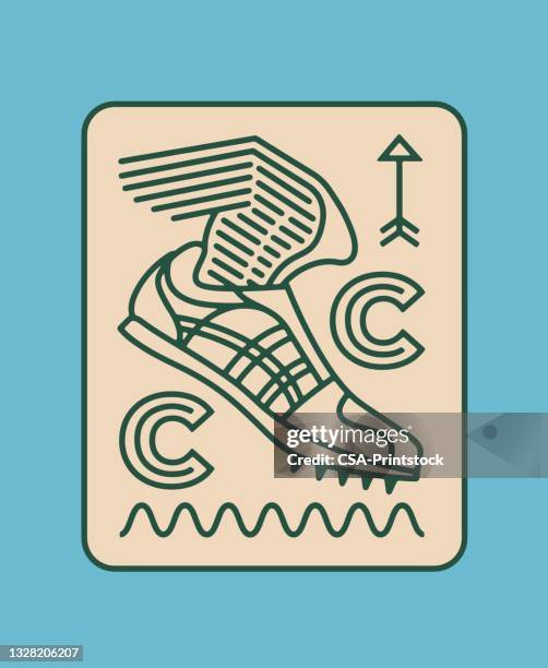 stockillustraties, clipart, cartoons en iconen met cross country running shoe - sport logo