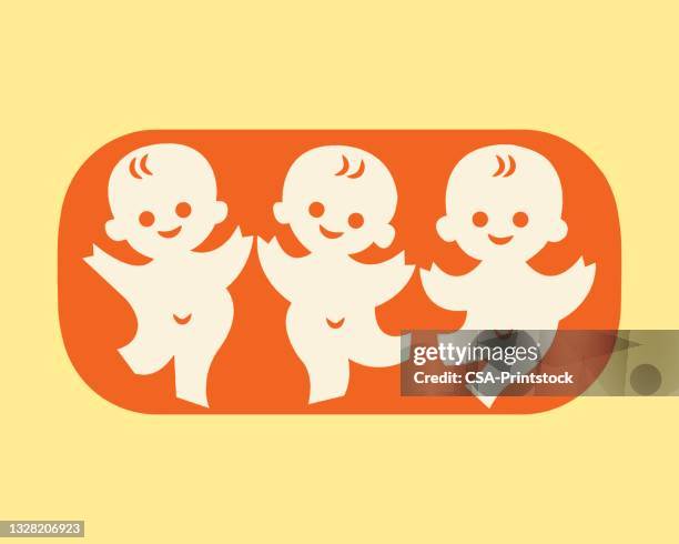 three dancing babies - triplets stock illustrations