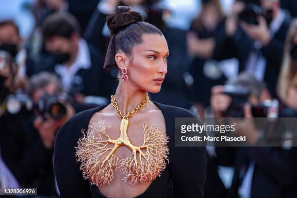 Model Bella Hadid attends the "Tre Piani " screening during the 74th annual Cannes Film Festival on July 11, 2021 in Cannes, France.