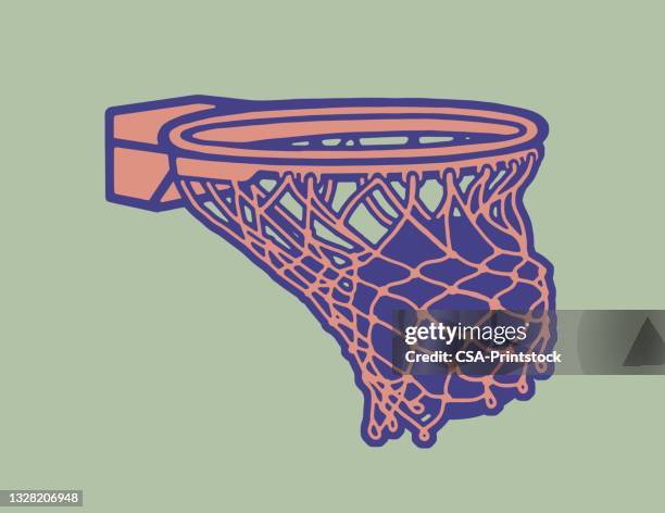 ilustraciones, imágenes clip art, dibujos animados e iconos de stock de baloncesto swishing en un aro - canasta de baloncesto