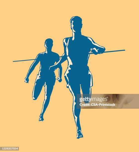 runner crossing the finish line - sprint logo stock illustrations