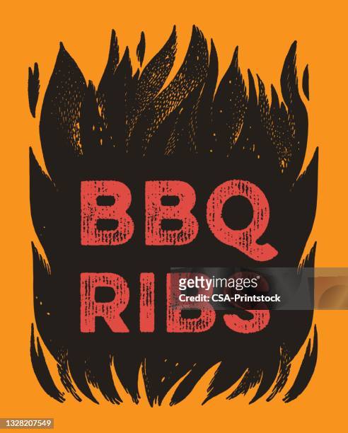 stockillustraties, clipart, cartoons en iconen met bbq ribs flames - meat