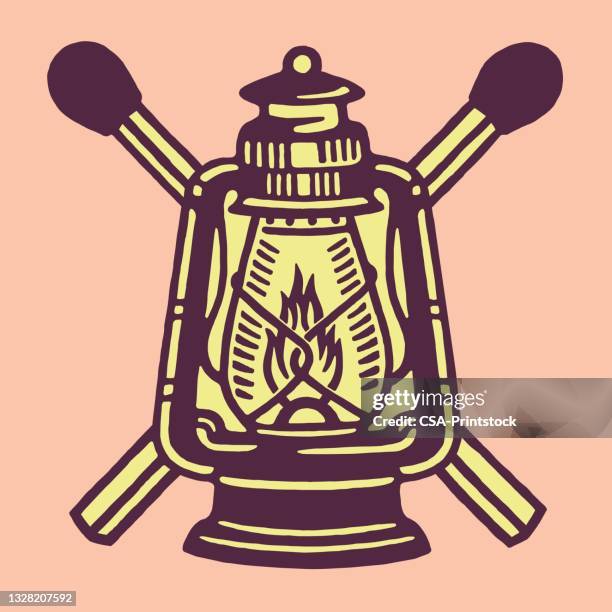 kerosene lantern and matches - matchstick stock illustrations