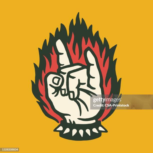 ilustrações de stock, clip art, desenhos animados e ícones de rock on hand sign - punk person