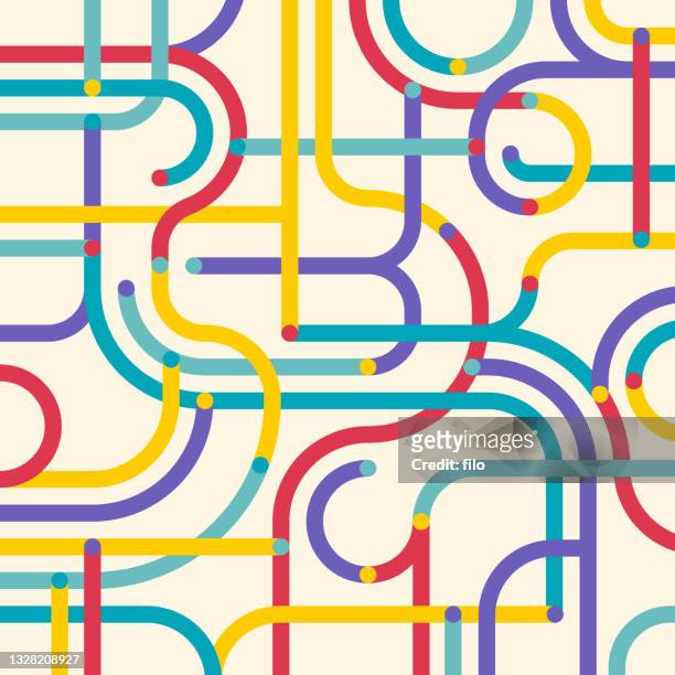 illustrazioni stock, clip art, cartoni animati e icone di tendenza di modello di sfondo di intersezione della metropolitana abstract maze route - connection
