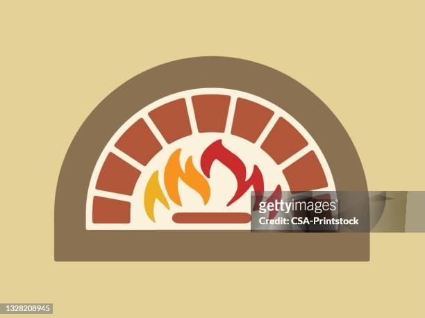 wood fired pizza oven - pizzeria stock illustrations