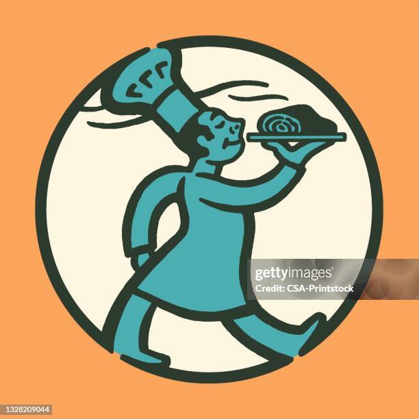 chef serving a roast - food and drink industry stock illustrations