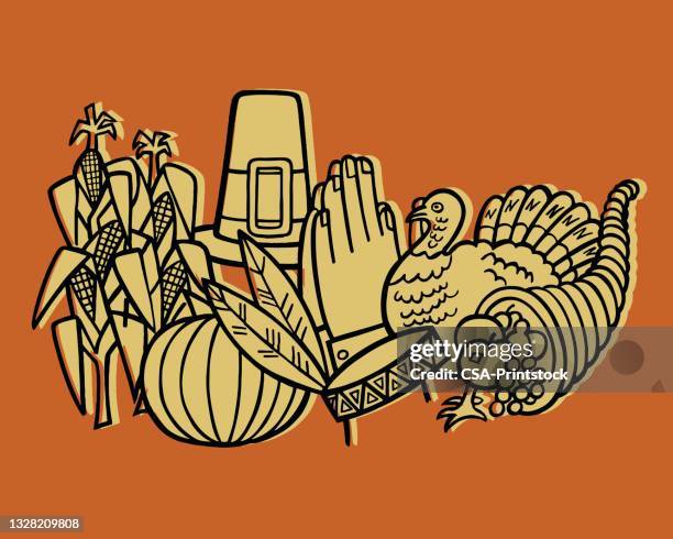thanksgiving objects - thanksgiving cornucopia stock illustrations
