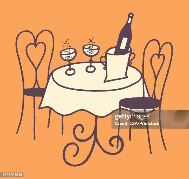 ice cream parlor chairs and table - sparkling wine table stock illustrations