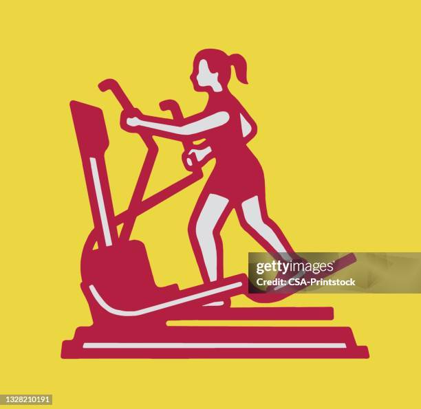 frau beim training auf einem ellipsentrainer - cross trainer stock-grafiken, -clipart, -cartoons und -symbole