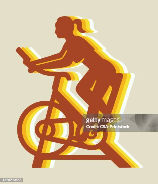 woman working out on an exercise bike - pedal stock illustrations