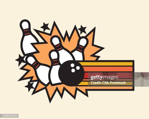 bowling ball und pins - bowlingbahn stock-grafiken, -clipart, -cartoons und -symbole