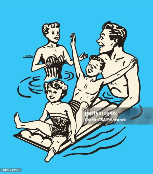 family playing in the water - mother and child in water at beach stock illustrations