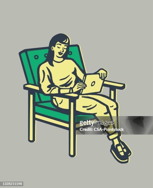 woman with laptop - organisieren stock illustrations