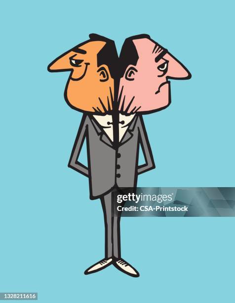 two headed man - unhappy salesman stock illustrations