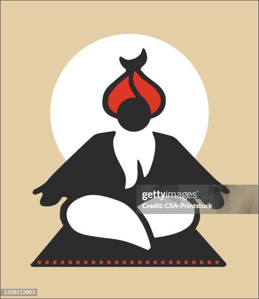 abstract man sitting cross legged - head wrap stock illustrations