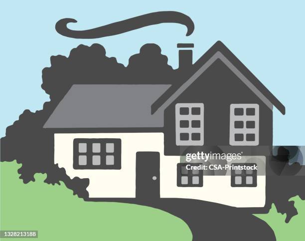 front of a house - log cabin logo stock illustrations