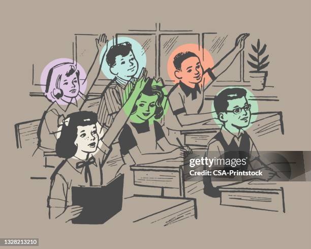 classroom of students - classroom desk stock illustrations