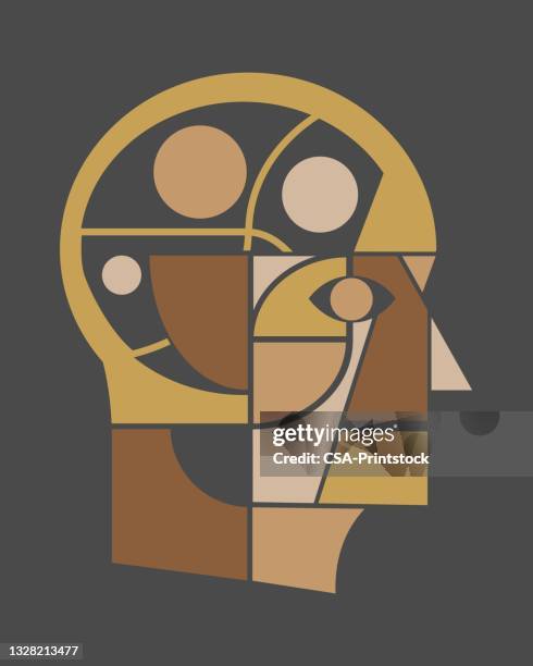 abstrakter kopf in stücken - brain logo stock-grafiken, -clipart, -cartoons und -symbole