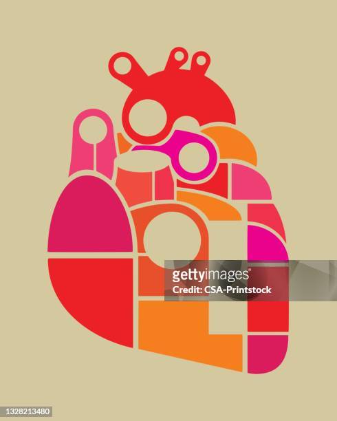 illustrations, cliparts, dessins animés et icônes de cœur abstrait en morceaux - organe interne humain