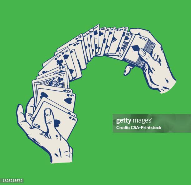 hands shuffling playing cards - hocus pocus stock illustrations