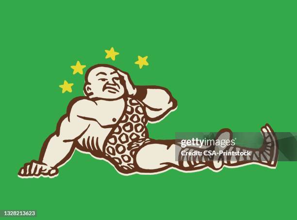 strongman sitting in a daze - circus weightlifter stock illustrations