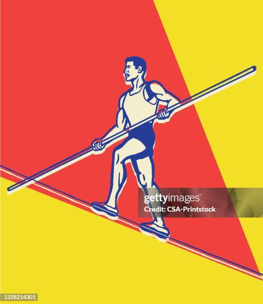 man walking a tightrope - trapeze artist stock illustrations