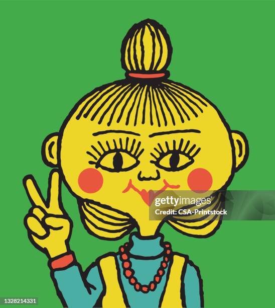 woman giving a peace sign - turtle neck stock illustrations