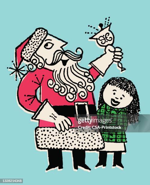 stockillustraties, clipart, cartoons en iconen met santa claus ringing a bell - kitsch