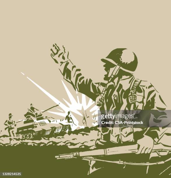 soldier on a battlefield - war stock illustrations