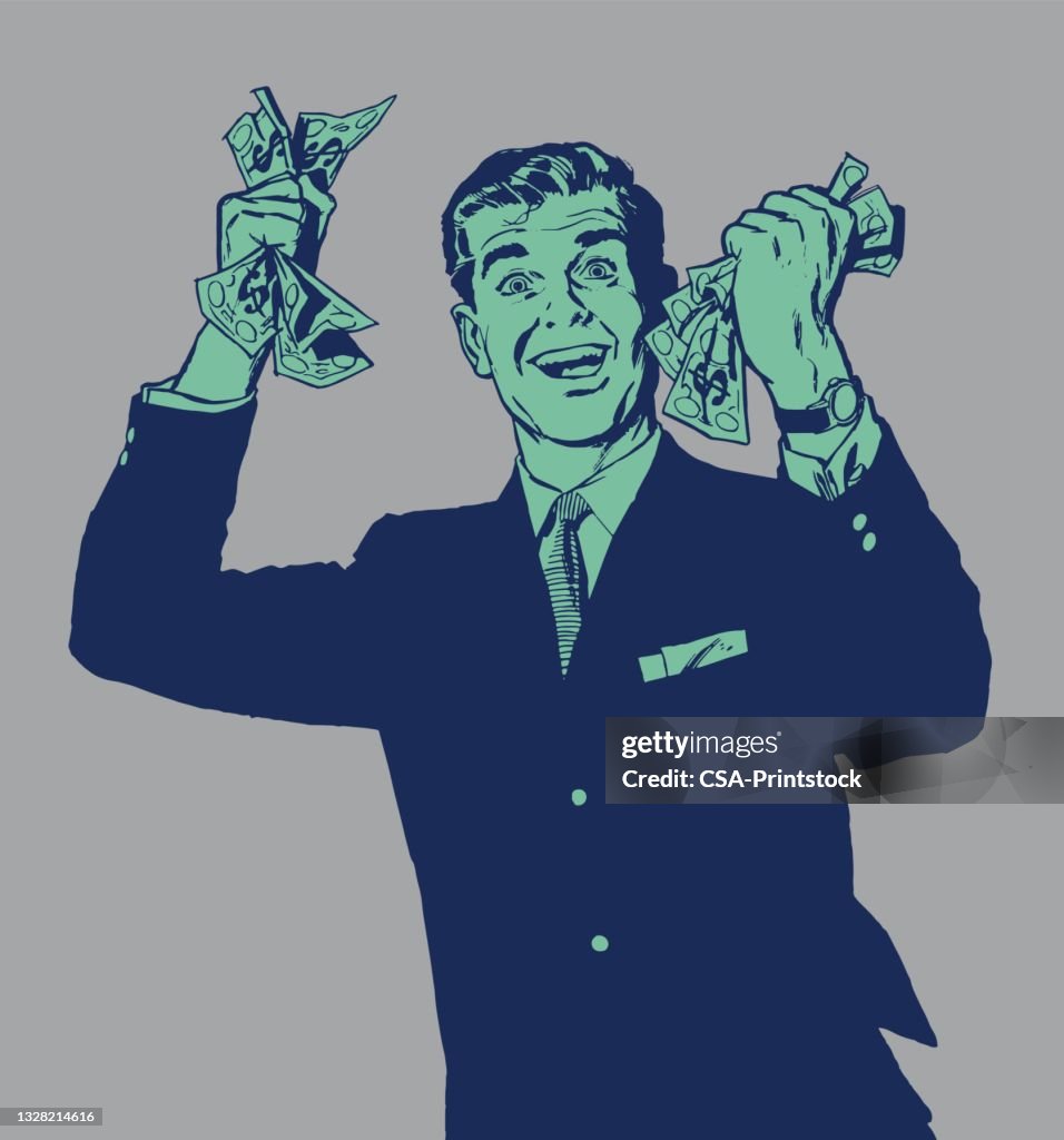 Surprised Man Holding Cash