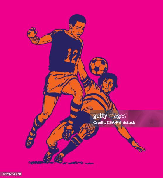 zwei fußball-spieler - soccer uniform stock-grafiken, -clipart, -cartoons und -symbole